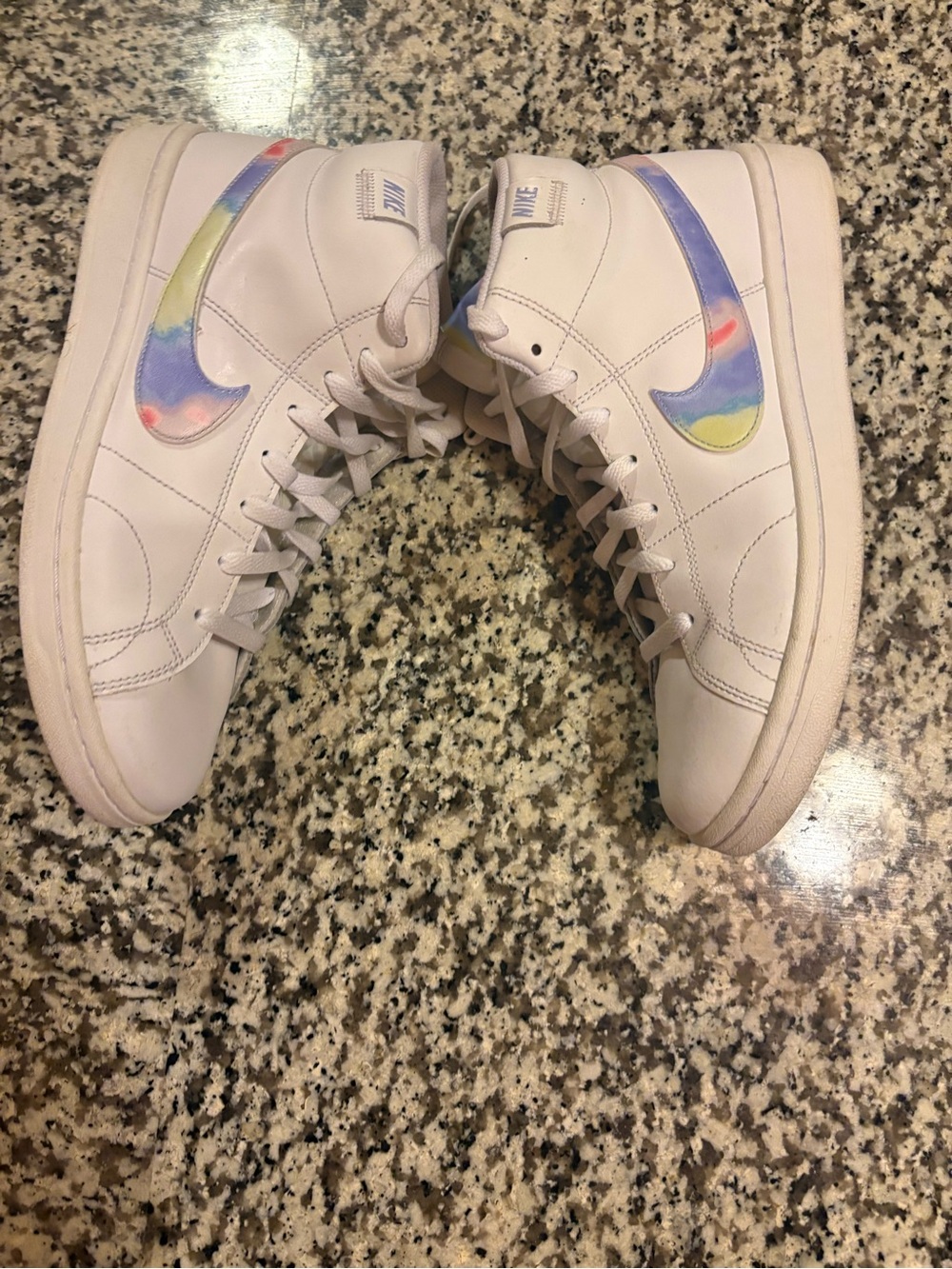 Nike Court Royale Mid White High-Top Sneakers with Multicolor Iridescent Swoosh